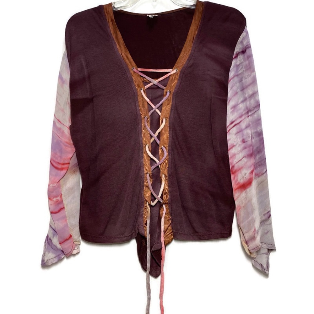 Laceup Top with Tie Dye Chiffon Sleeves - Size Medium